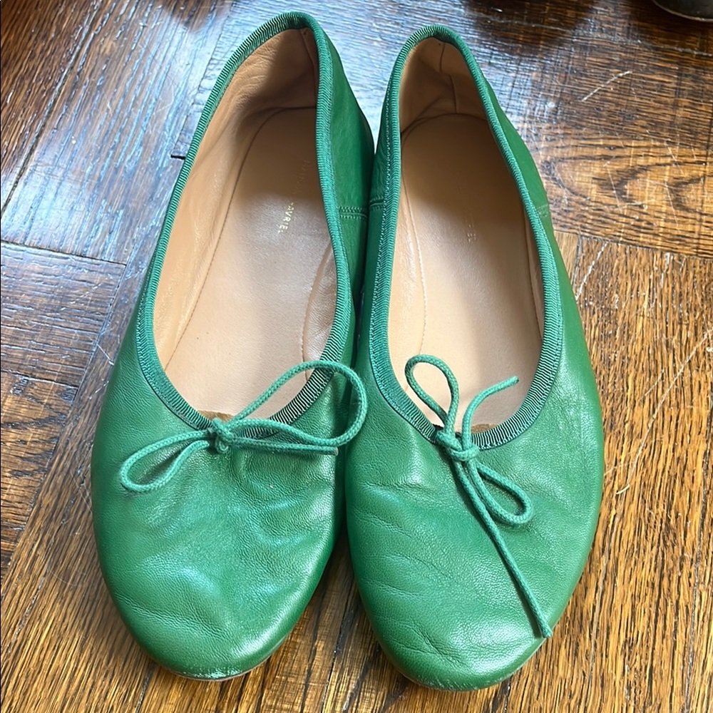 Green Leather Ballet Flats